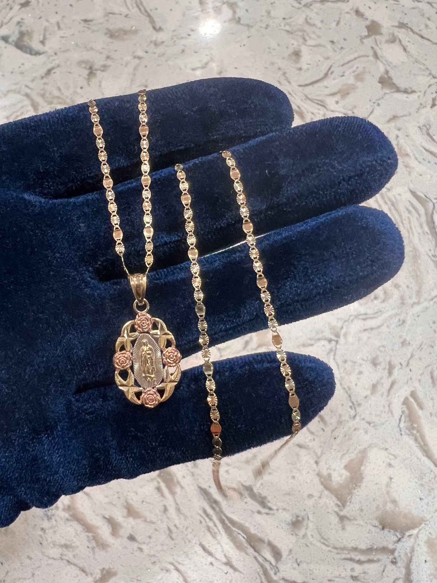 14k real gold flower virgen Mary chainset