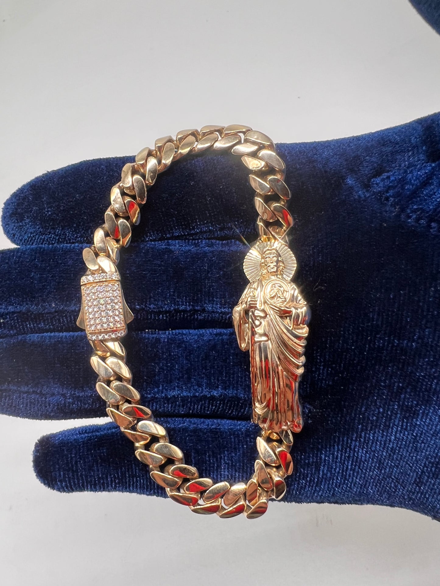 14k real gold San Judas Cuban bracelet