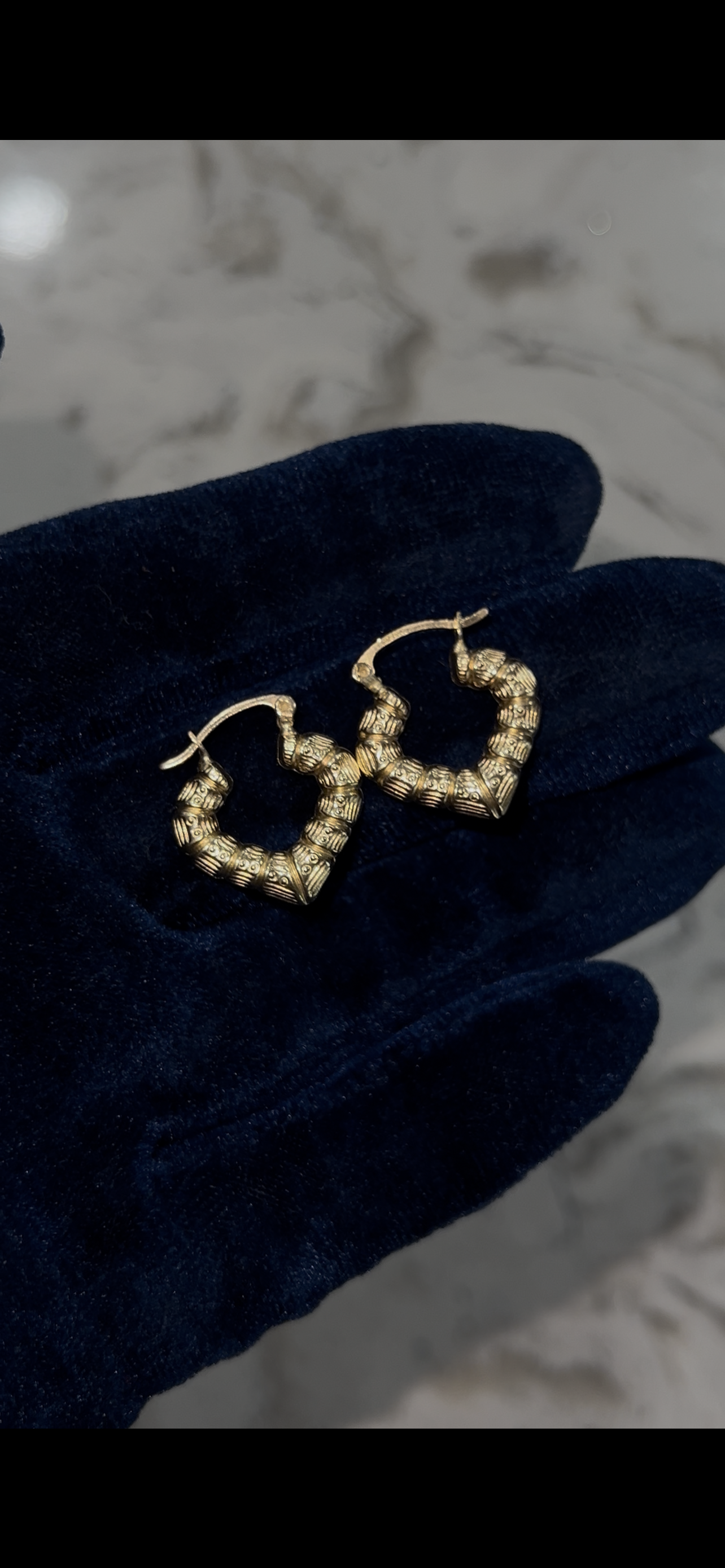 14k real gold heart bamboo earrings
