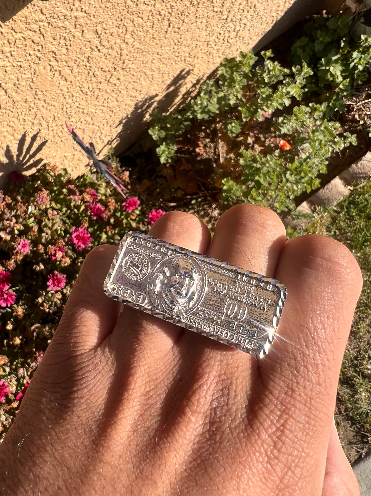 2 finger ring real silver 100 bill