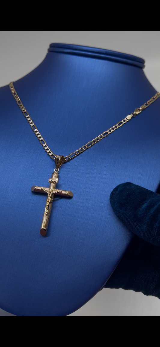 14k real gold brushed cross set