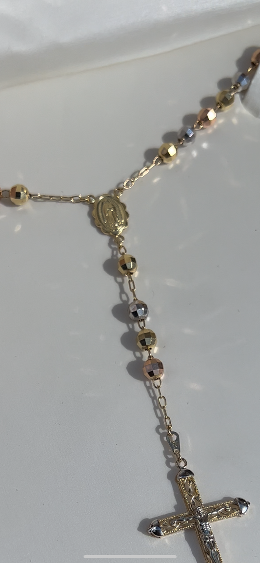 14k solid gold Rosary 3 tone