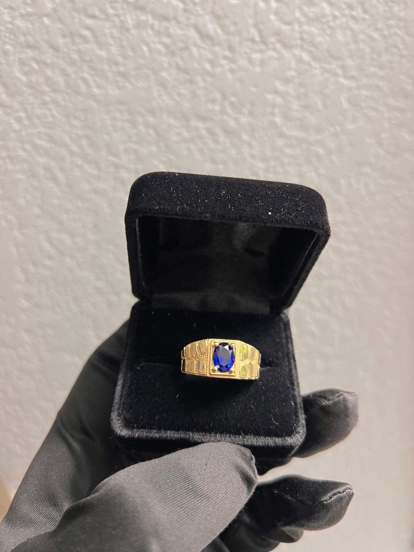 Sapphire 14k real gold nugget ring