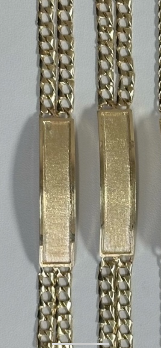 Double Row 14k real gold cuban Id Bracelet