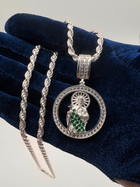 San Judas Round bezel chainset real silver