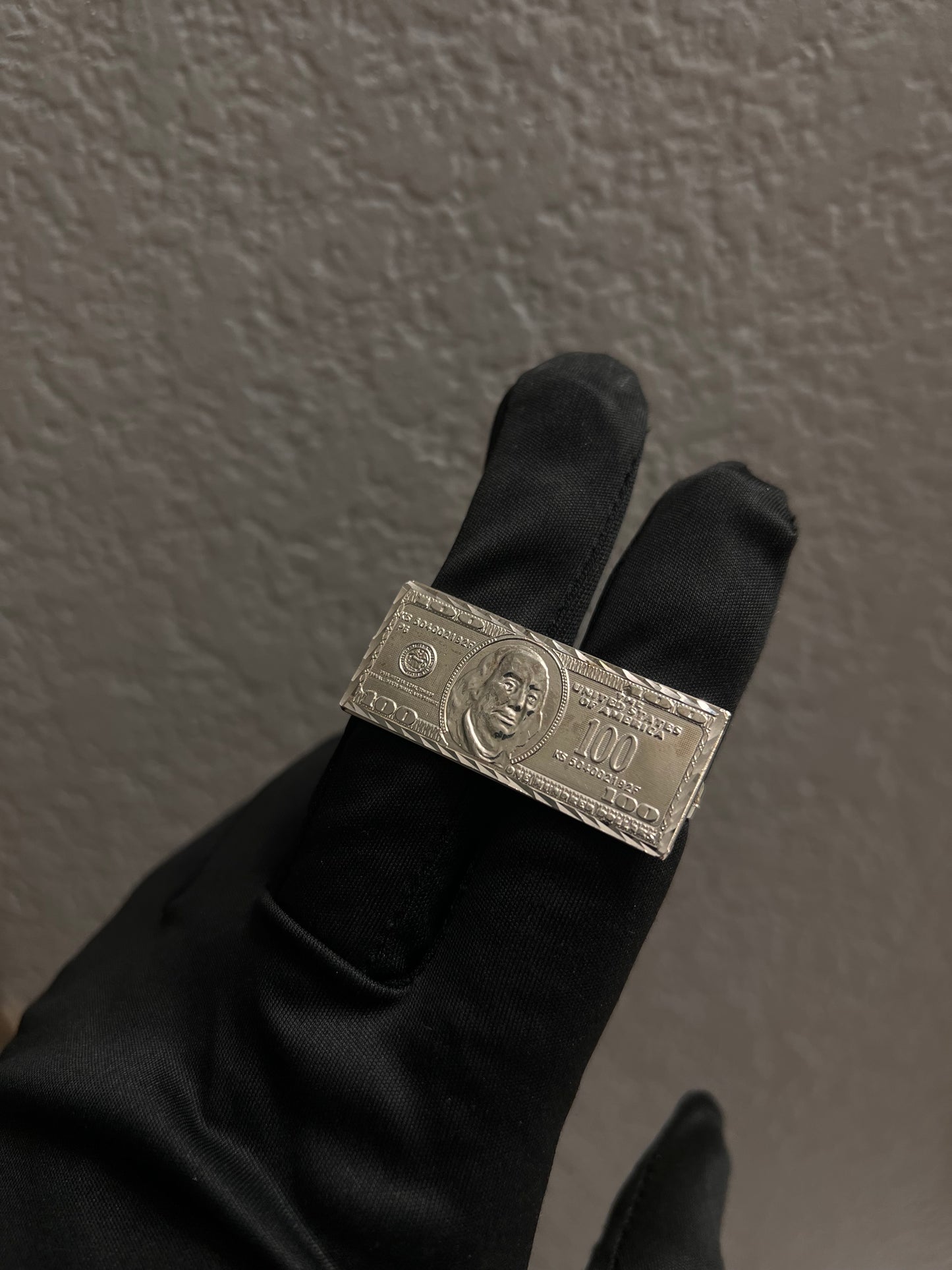 100bill 2 finger real silver ring