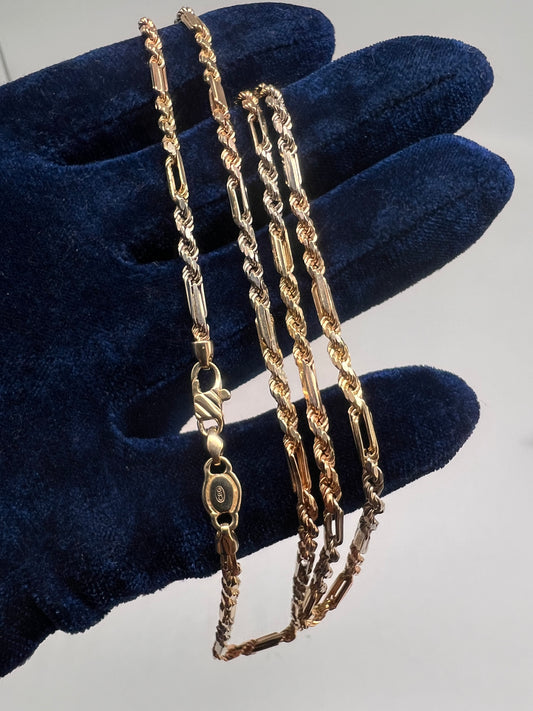 14k 22inch tri color Milano chain