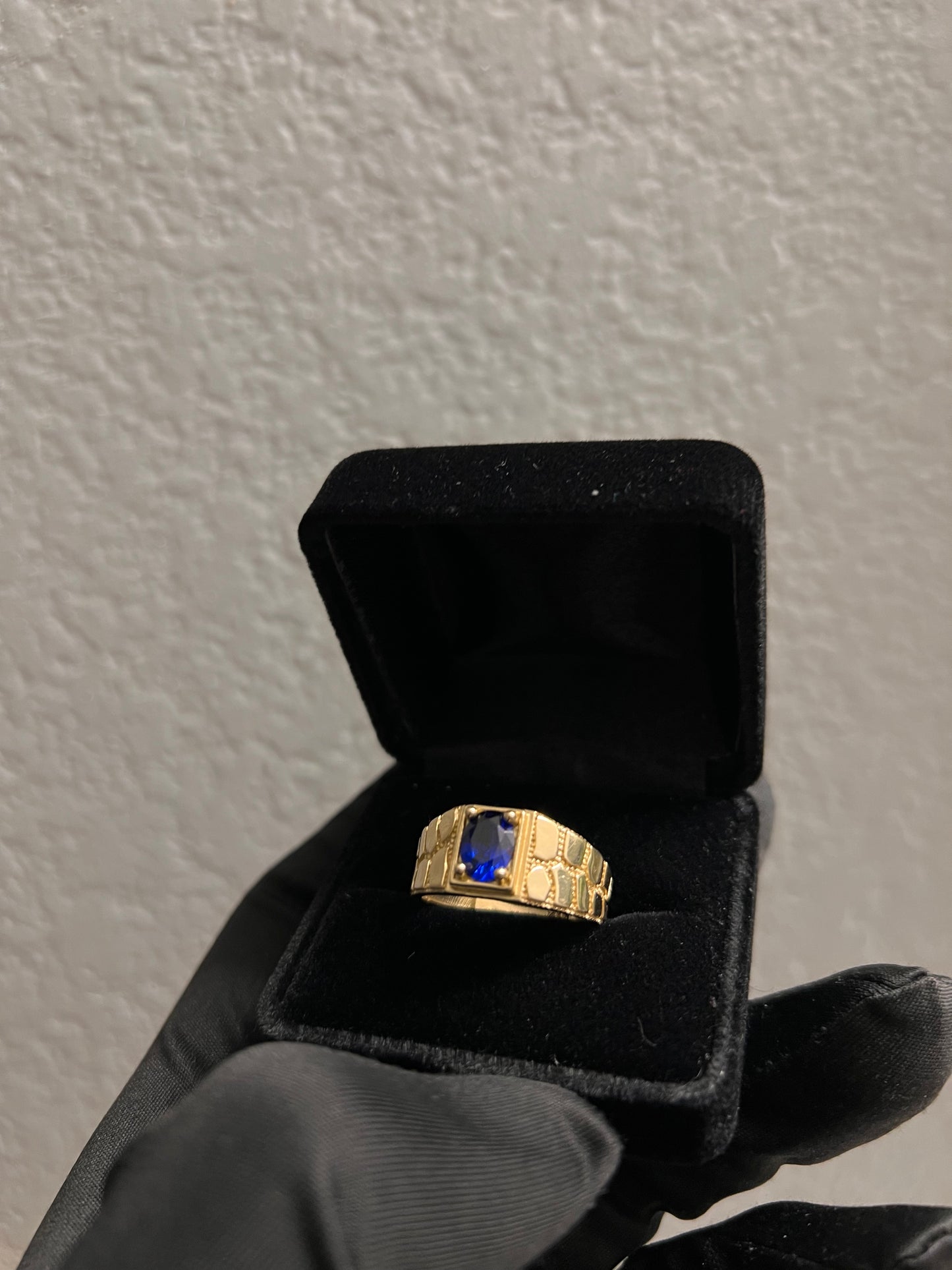 Sapphire 14k real gold nugget ring