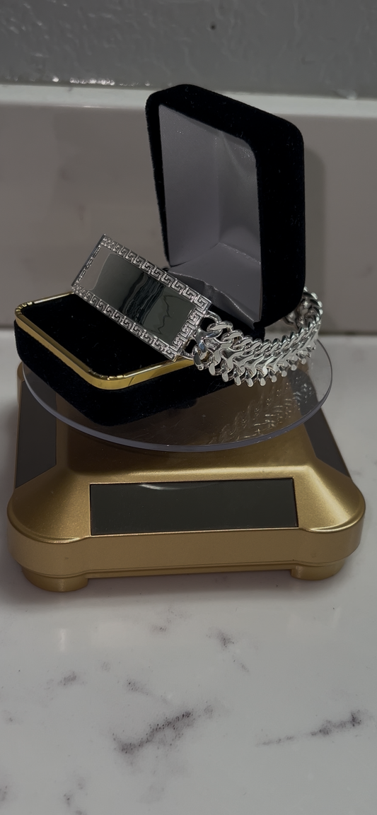 Versace style real silver ID bracelet