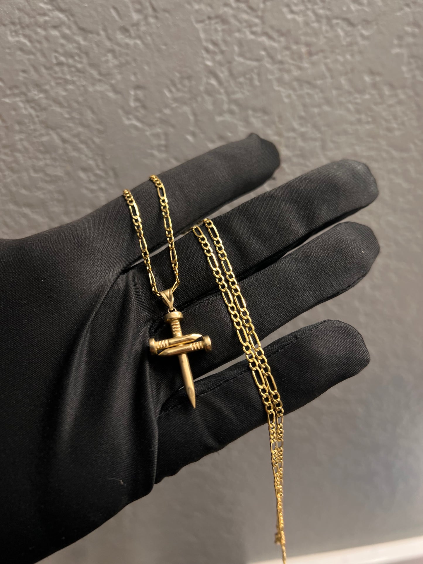 Nail cross chainset 14k real gold