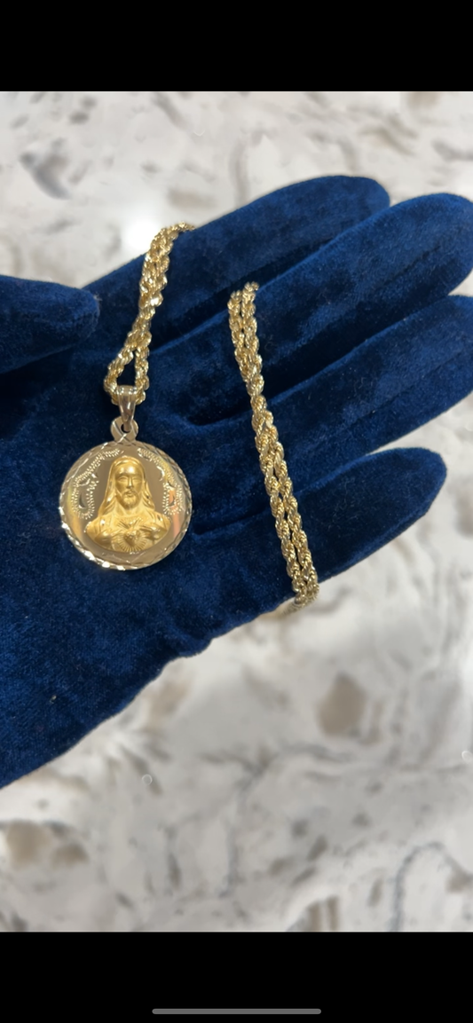 14k real gold double sided Medalla set