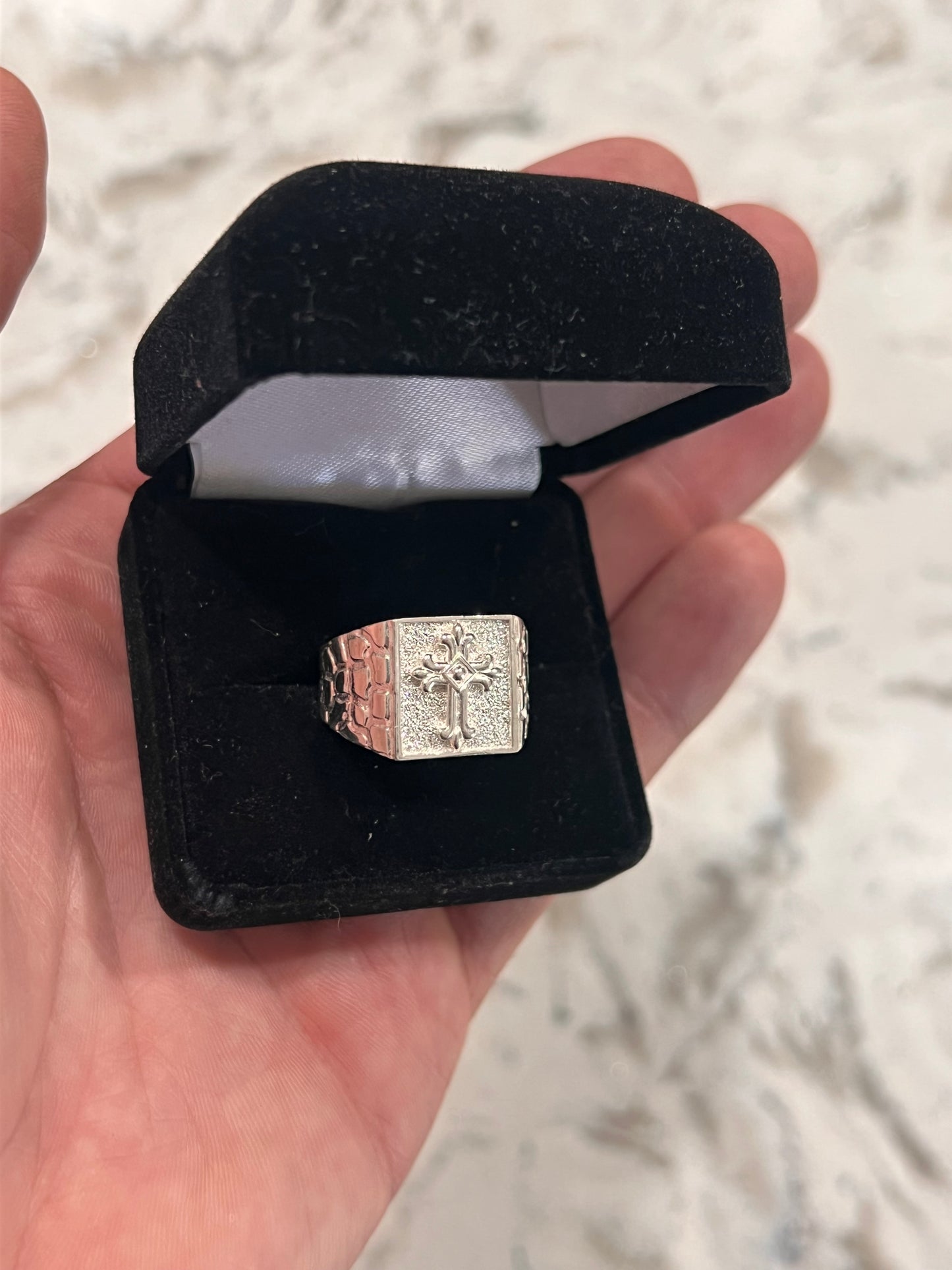 Cross ring real silver
