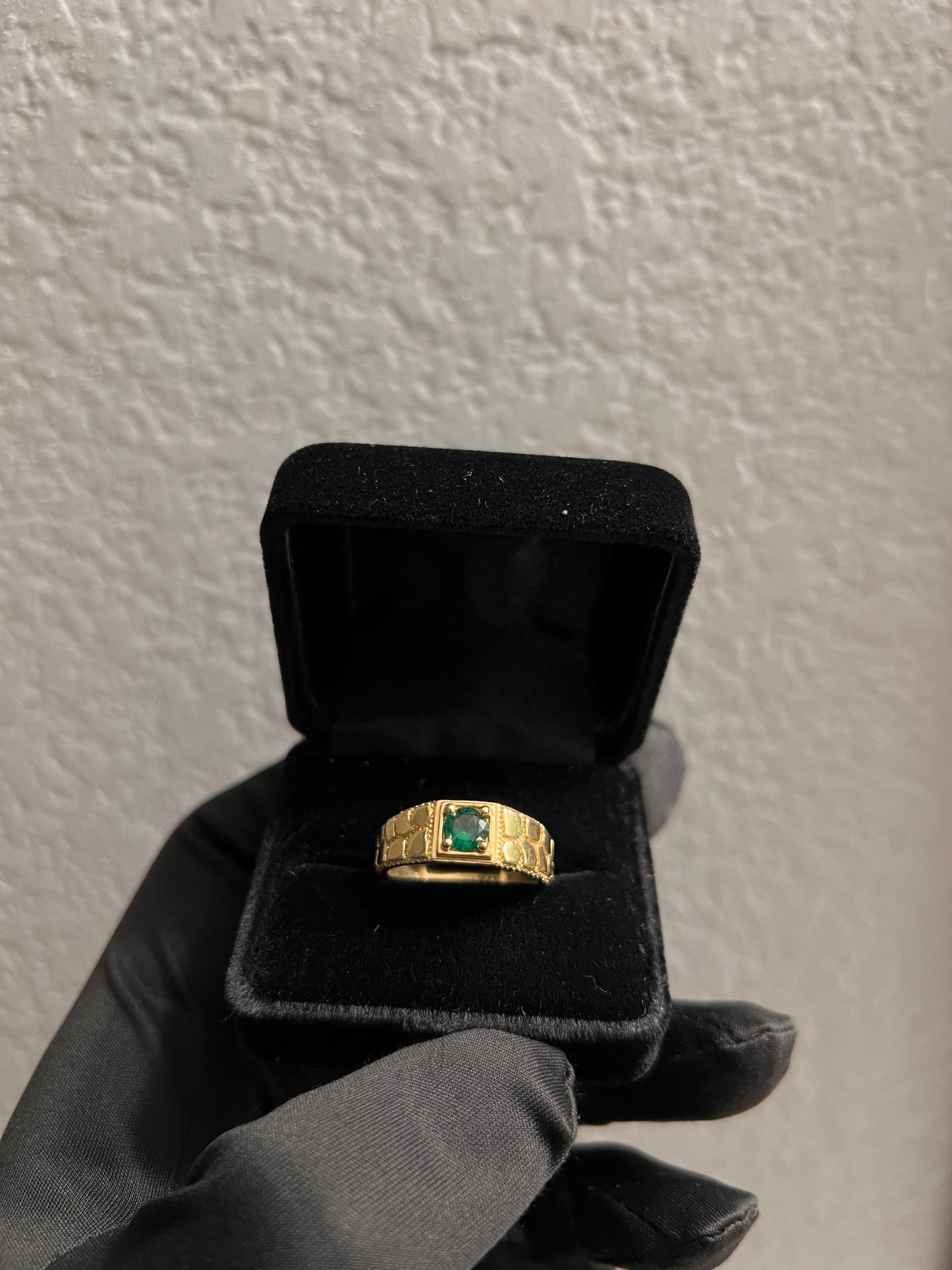 14k real gold green emerald nugget ring