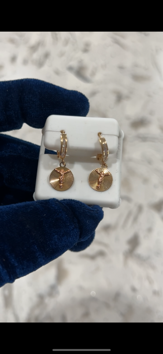 14k real gold hoop Jesus earrings