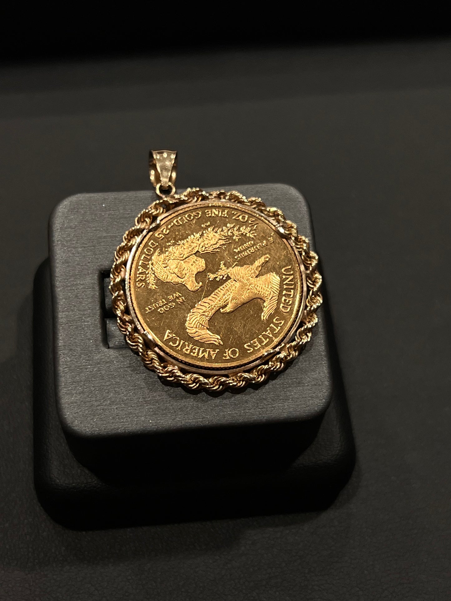 Custom 1/2oz pure gold coin w 14k bezel pendant