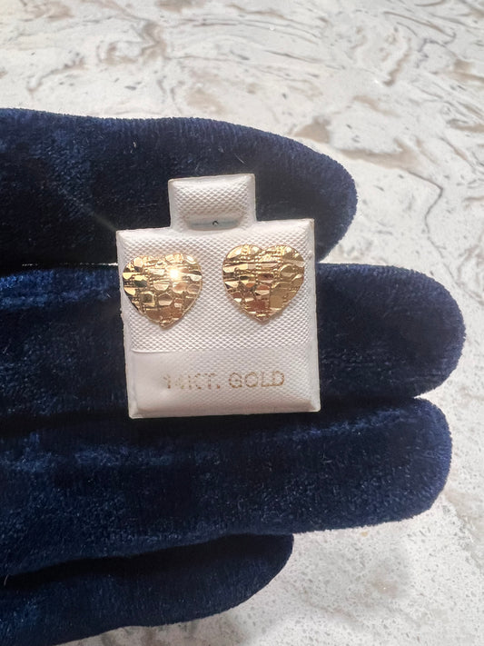 14k real gold medium heart nugget earrings