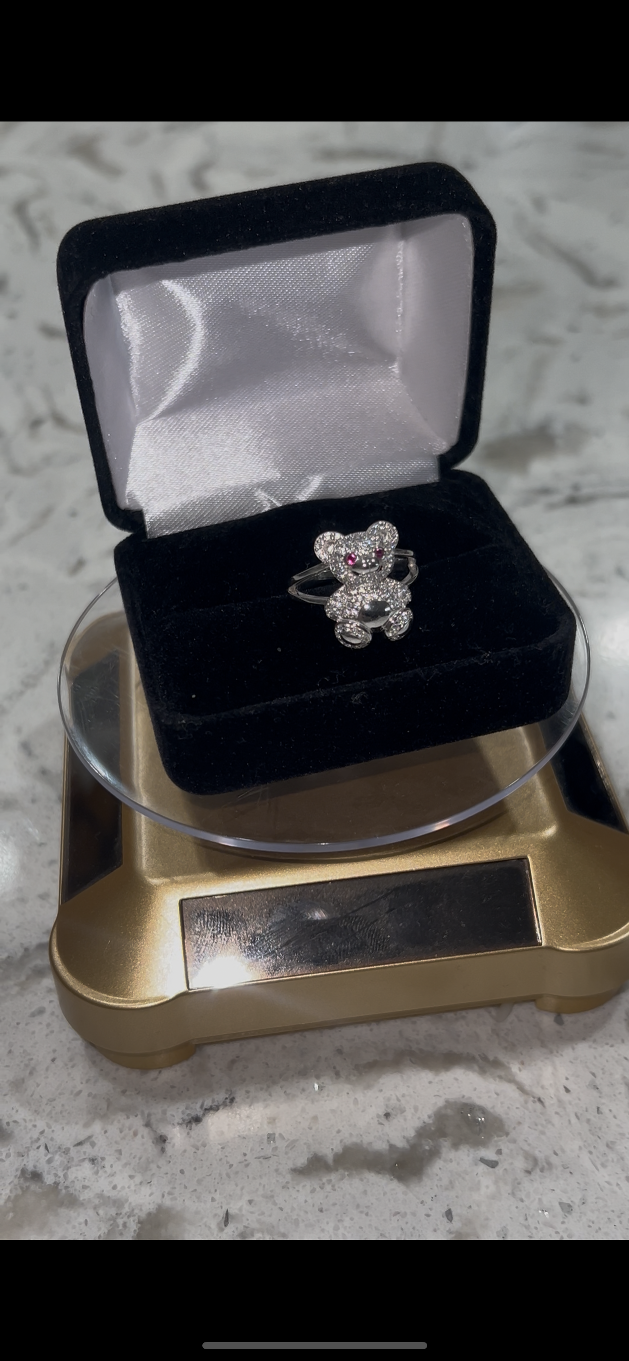 Real silver teddy bear ring
