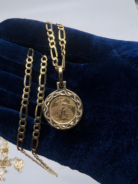 22k coin w 24inch figaro chain