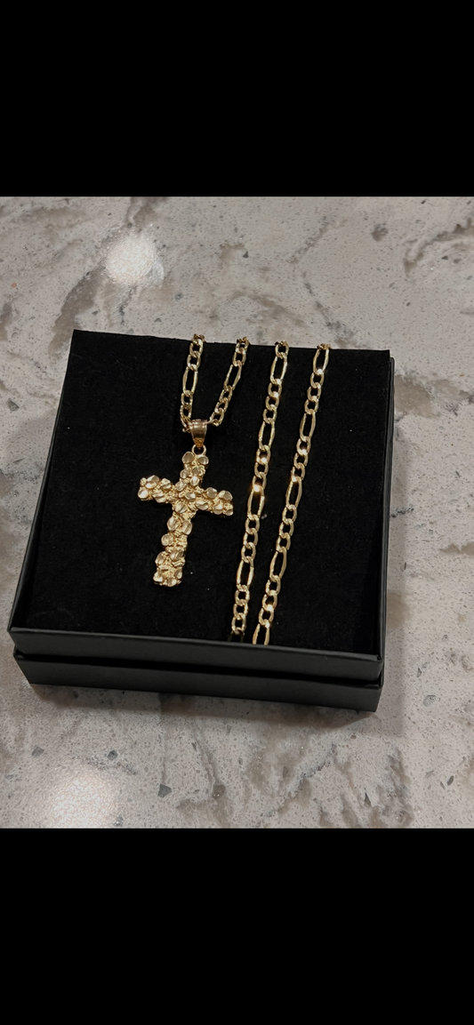 14k gold nugget cross sets