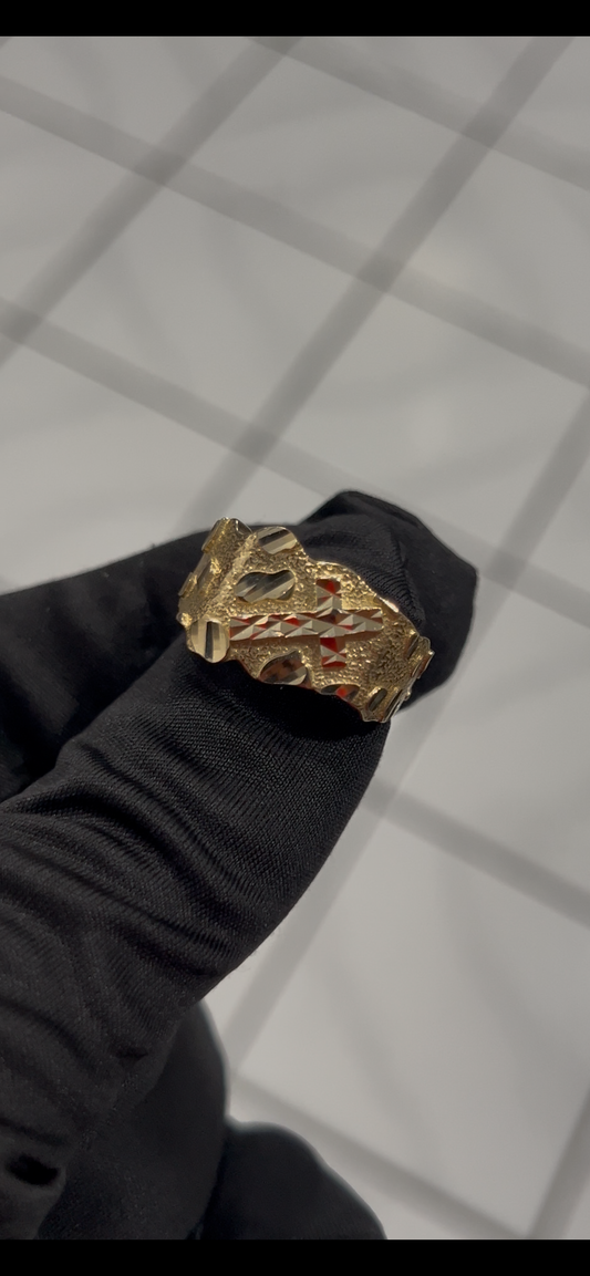 Cross nugget ring 14k real gold