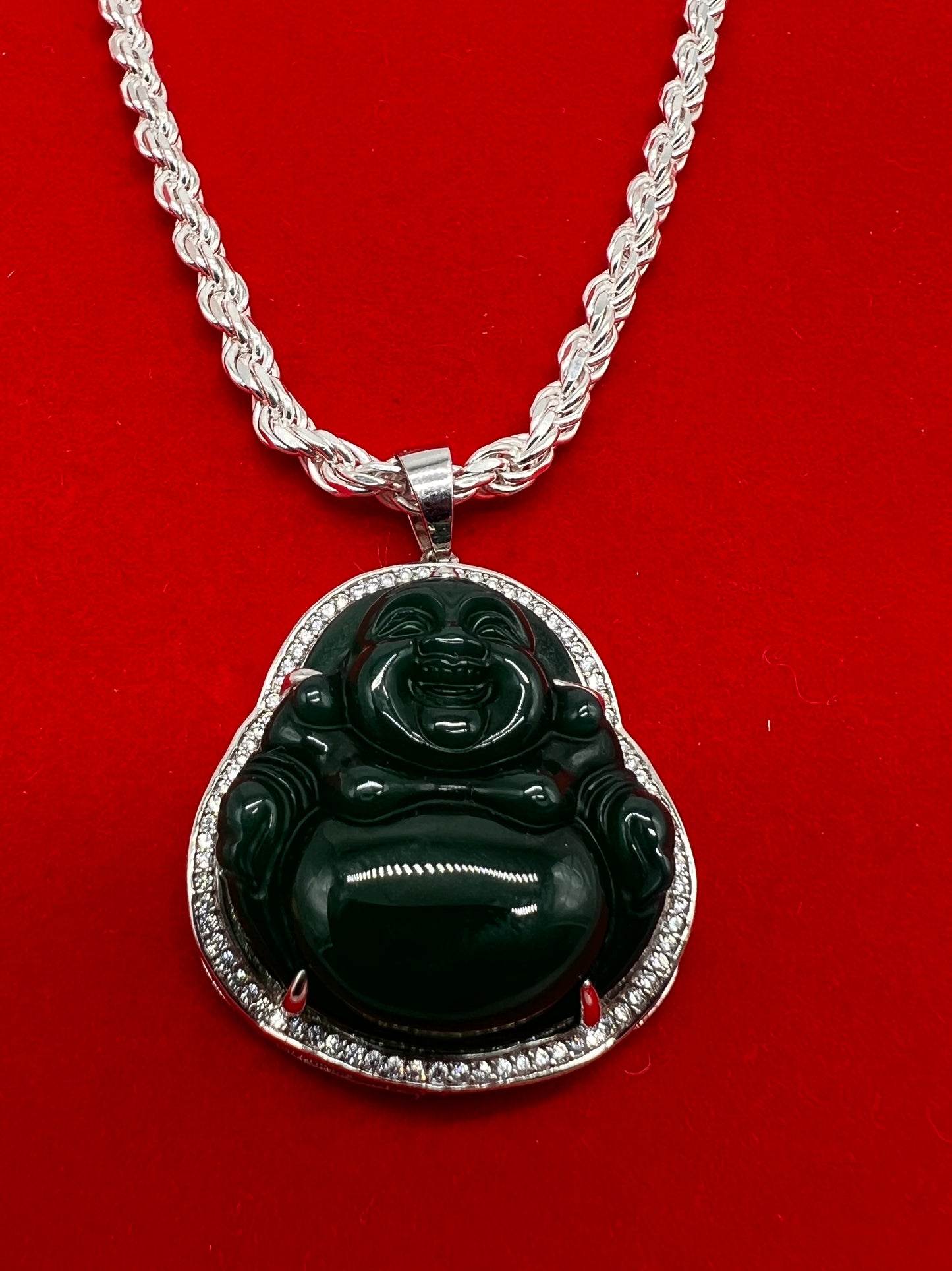 Buddha Real silver w 24inch rope chain