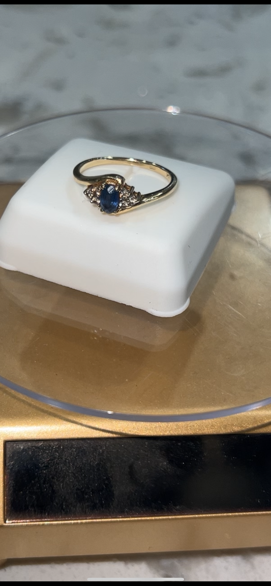 Blue sapphire 14k real gold ring