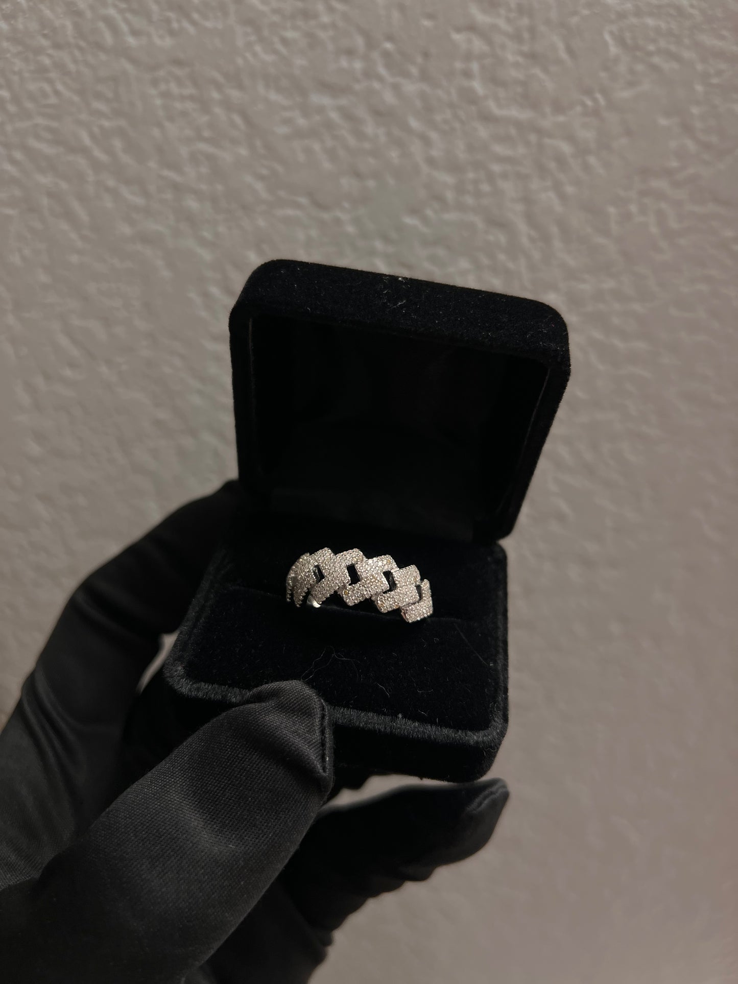 Real silver cuban ring prong set