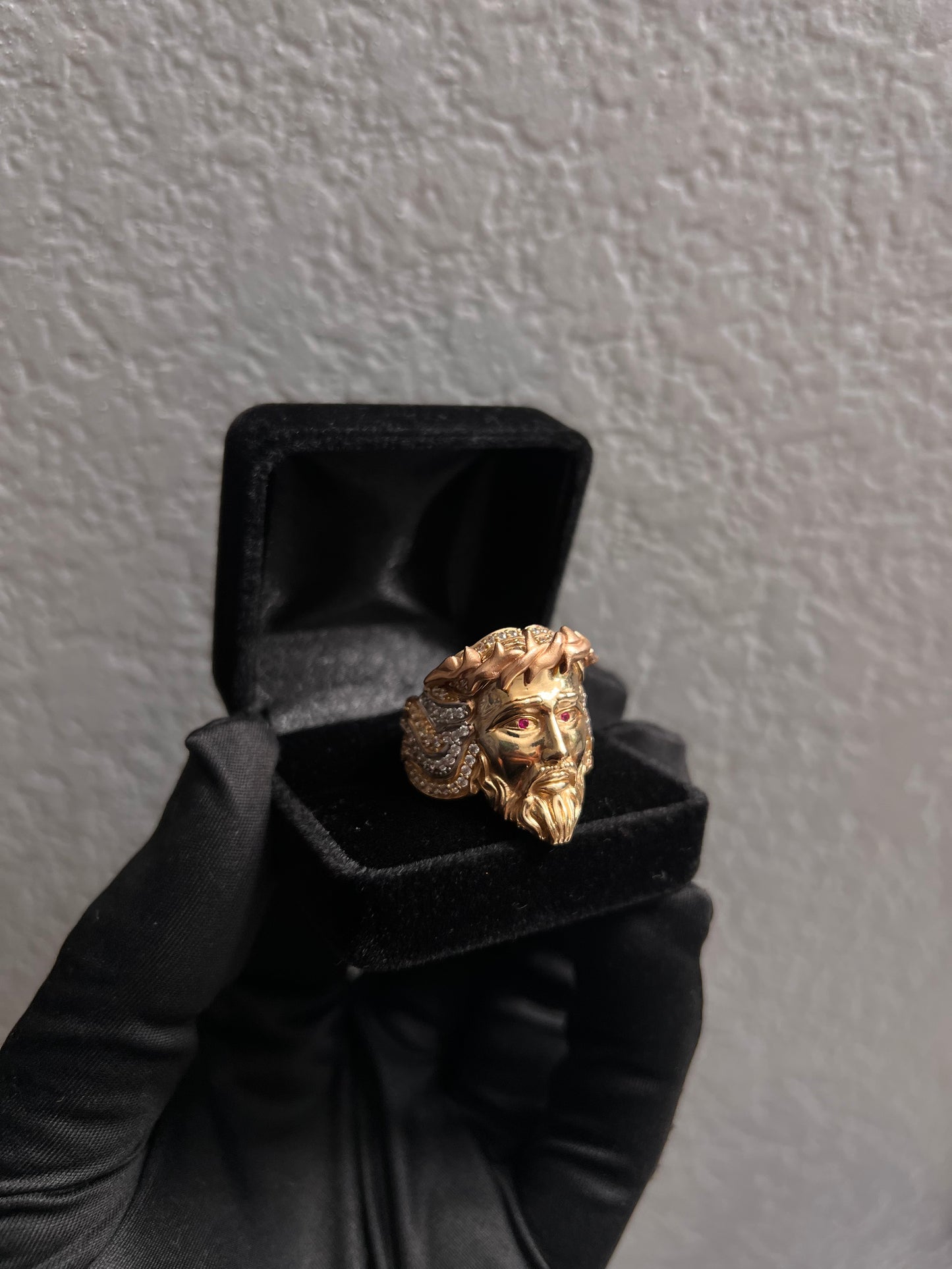 14k real gold Jesus Ring crazy tri color combo