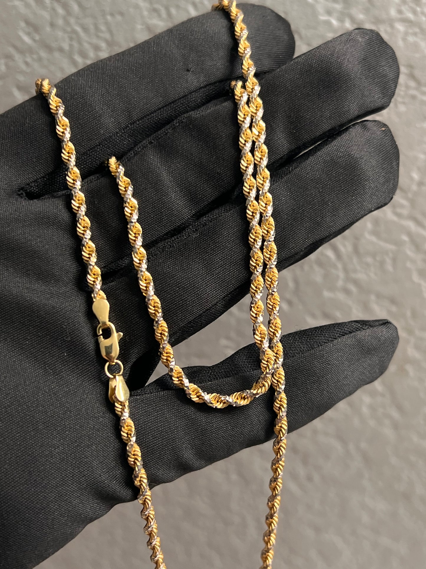 14k solid Diamond cut 3mm rope chain