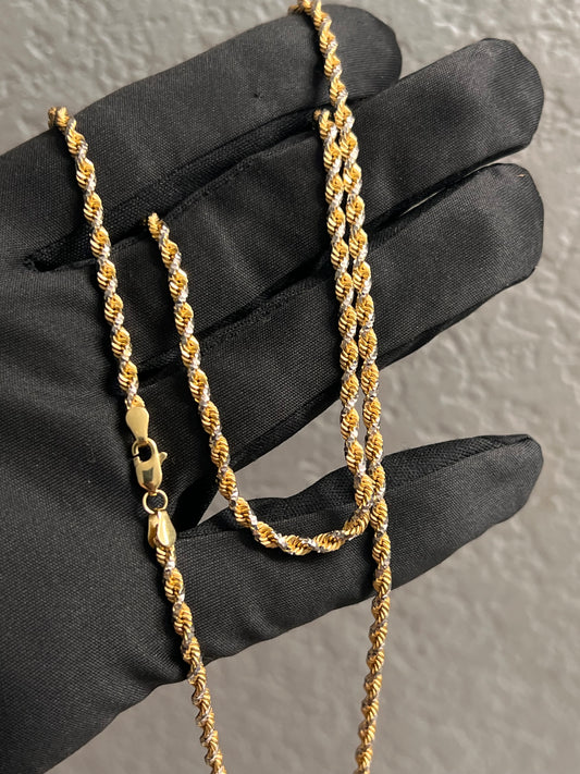 14k solid Diamond cut 3mm rope chain