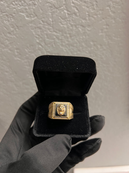 Lion ring w Versace sides 14k real gold