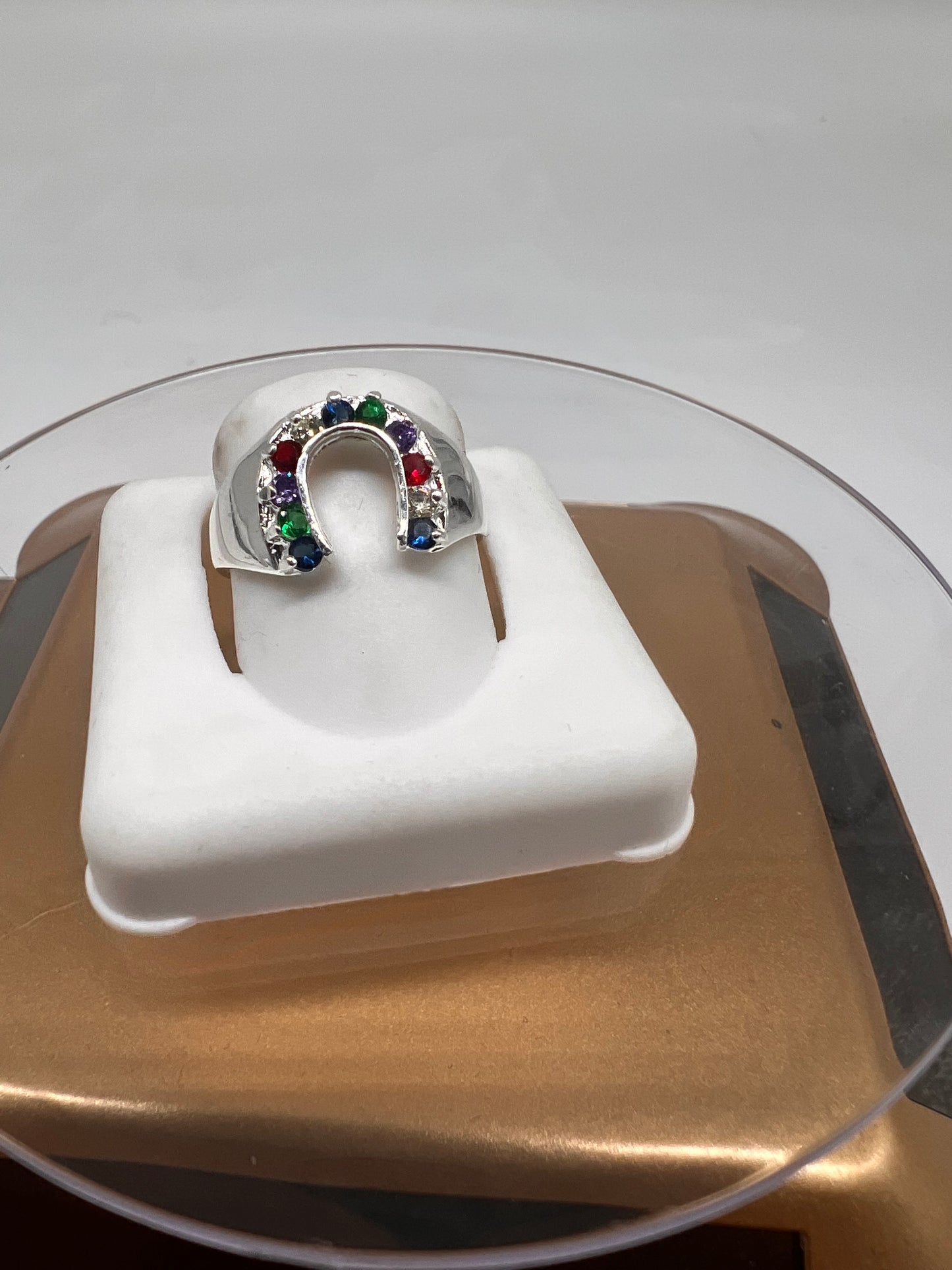 Real silver muticolor horseshoe ring