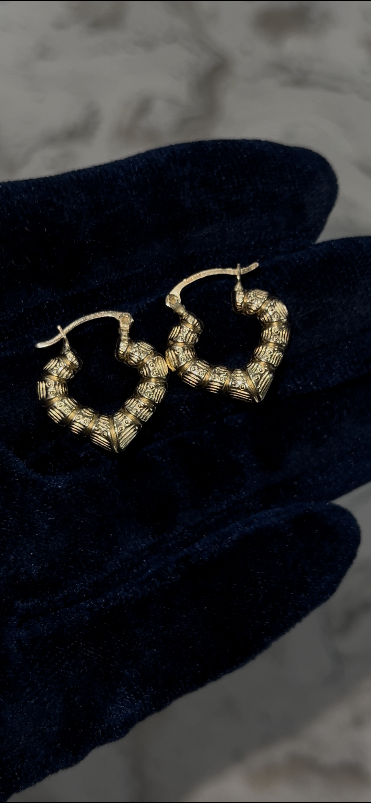 14k real gold heart bamboo earrings