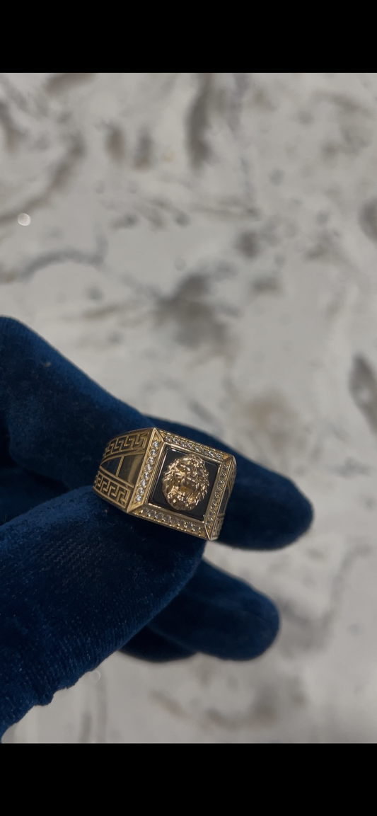 Lion ring w Versace sides 14k real gold