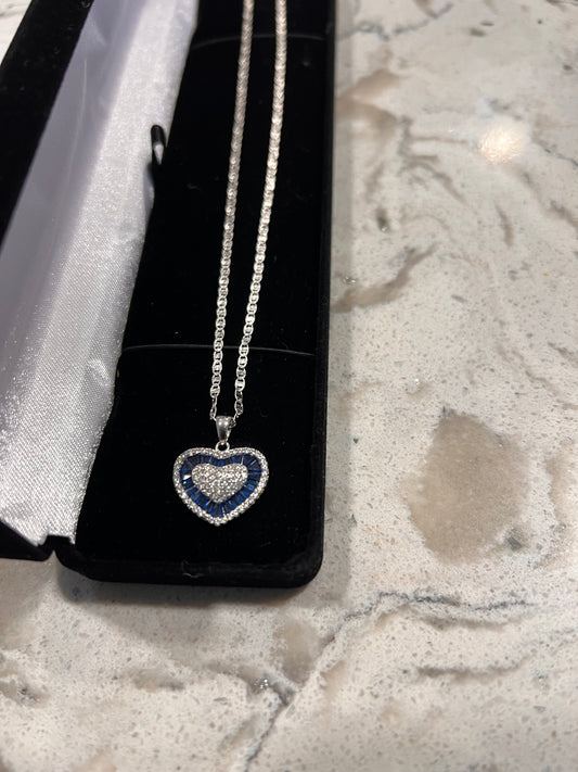 Blue heart real silver set