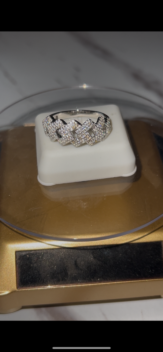 Real silver cuban ring prong set