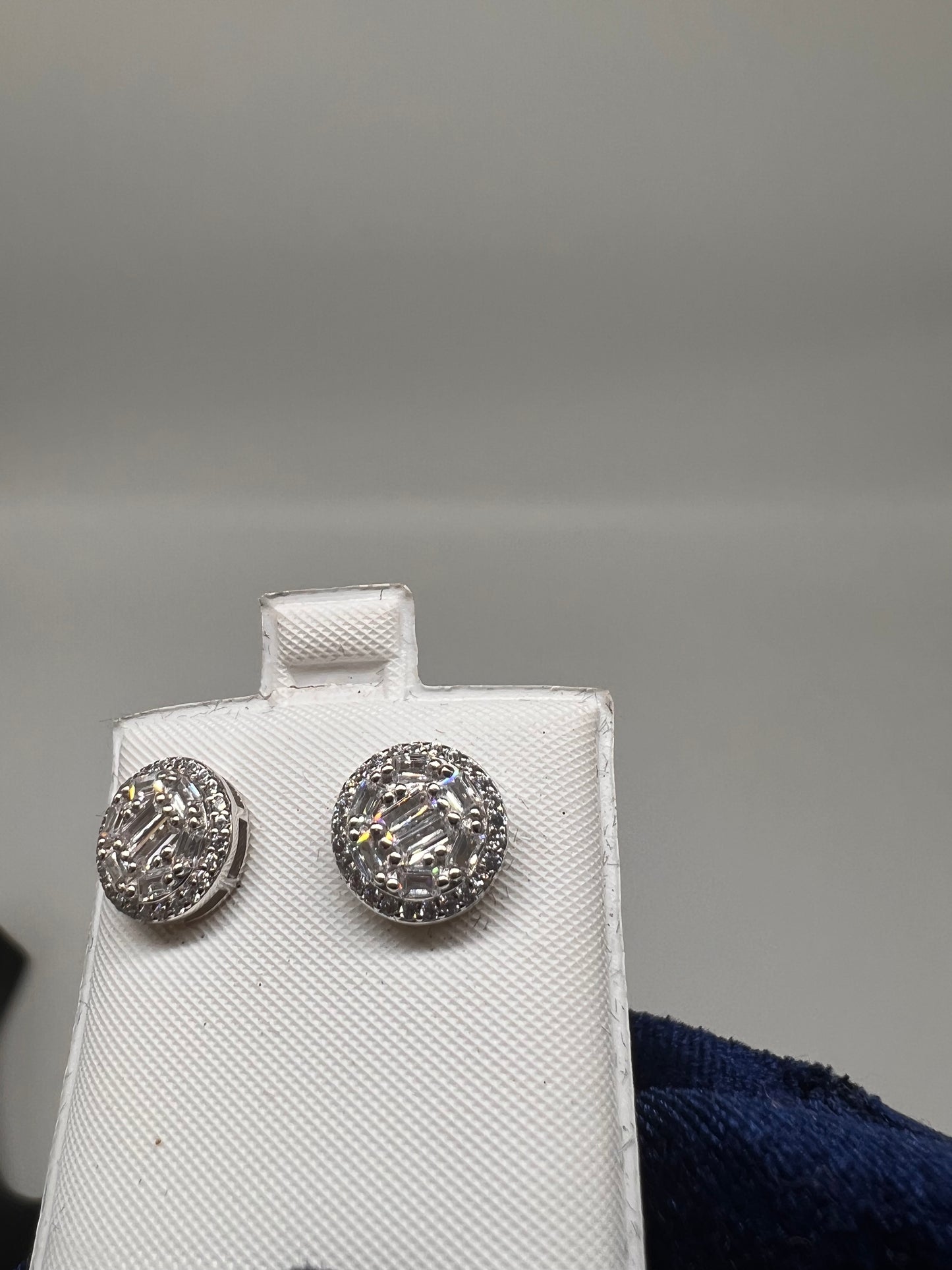 Round baguette earrings real silver