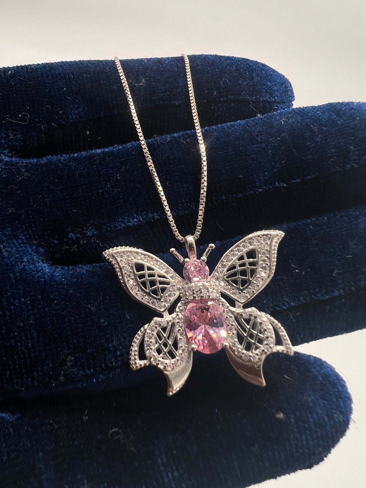 Pink butterfly real silver