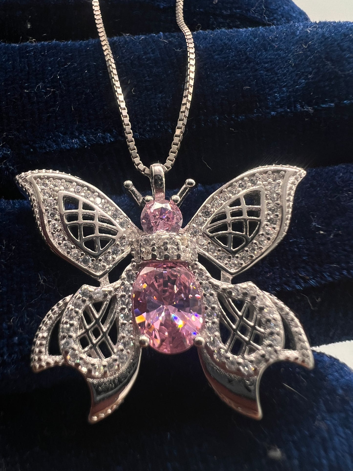 Pink butterfly real silver