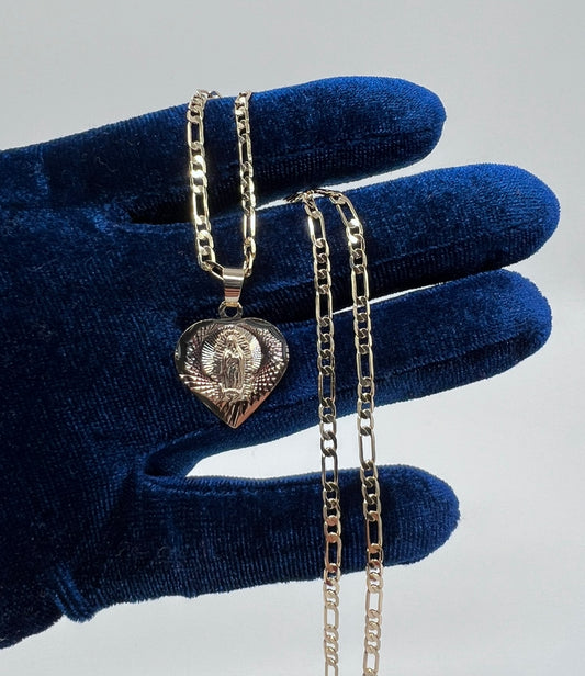 Virgen Mary Tri Color Medium Heart Style