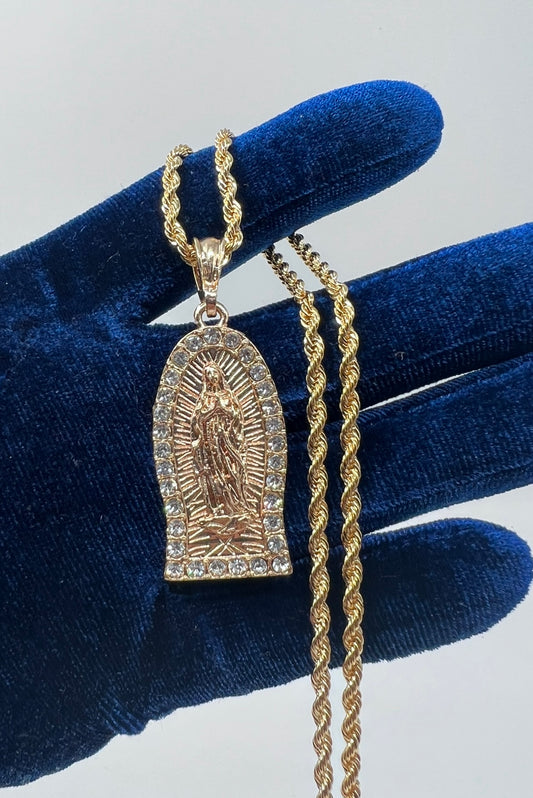 Virgen Mary Medium Chainset White Stone Bezel