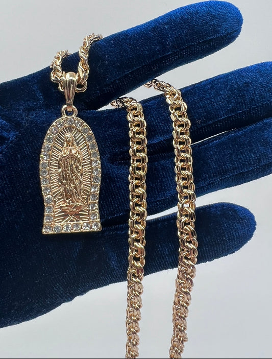 Virgen Mary Medium Chainset White Stone Bezel