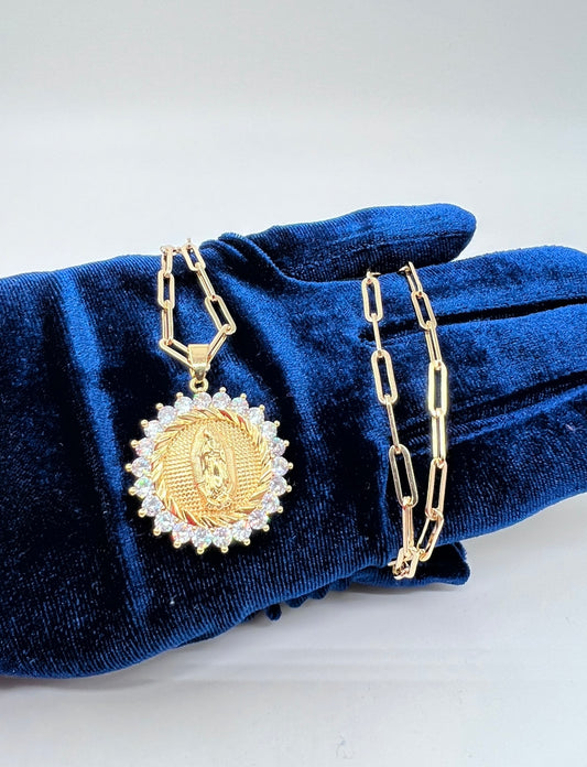 Virgen Mary Medalla W Bezel