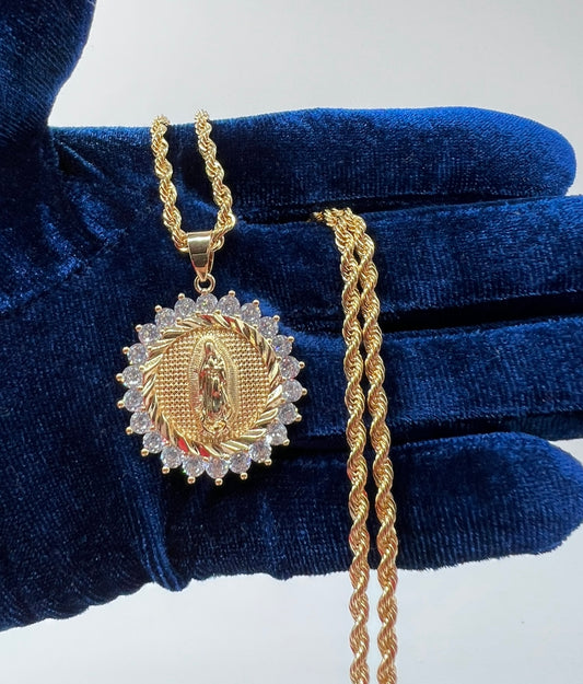 Virgen Mary Medalla W Bezel