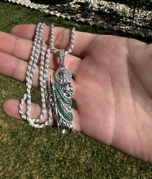 San Judas Green Robe .925 Real Silver