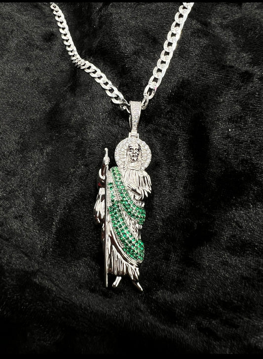San Judas Green Robe .925 Real Silver