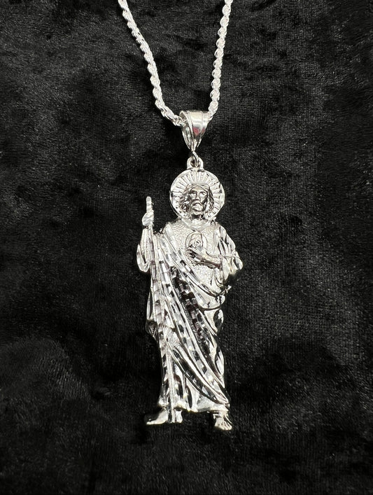 Plain Jane Diamond Cut San Judas Real .925 Silver