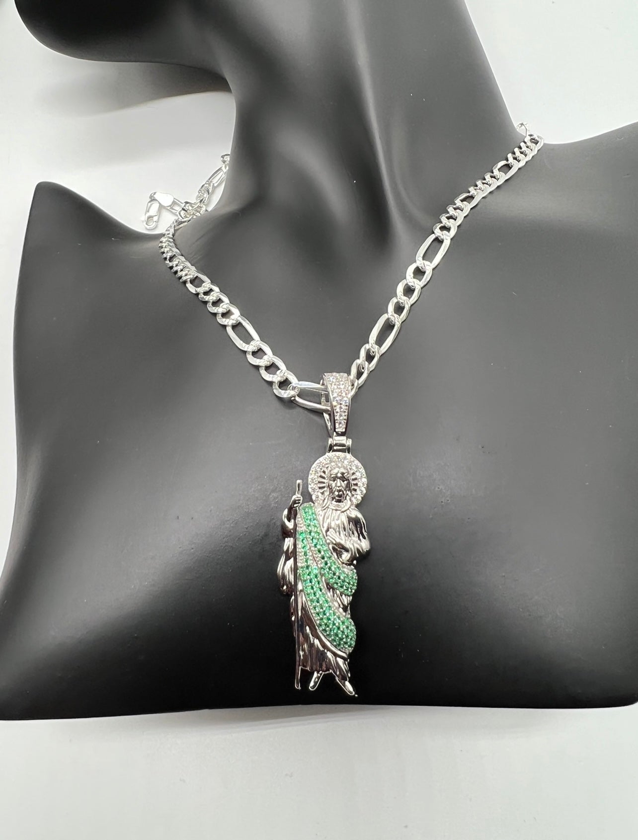 San Judas Green Robe .925 Real Silver Smaller Size