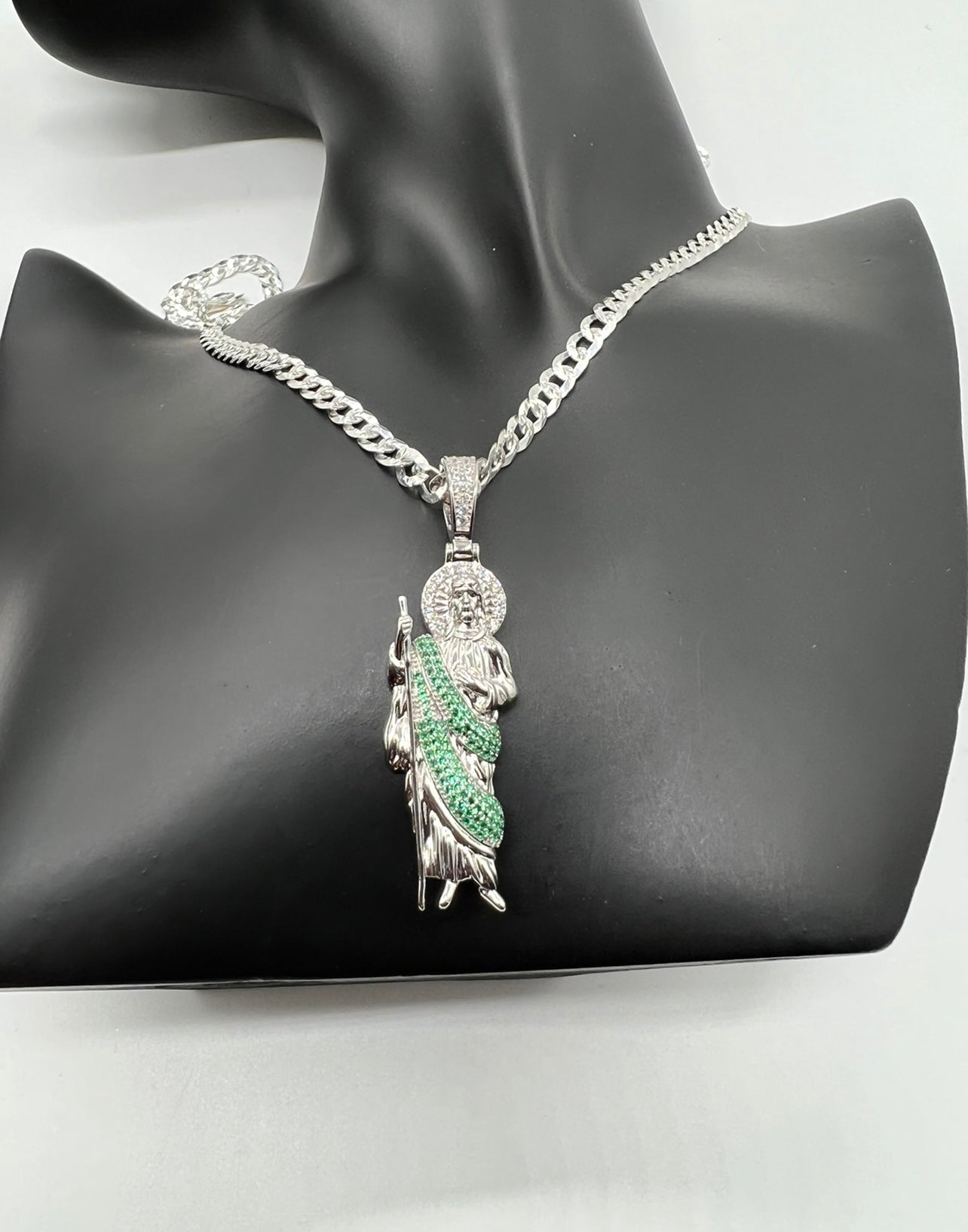 San Judas Green Robe .925 Real Silver Smaller Size