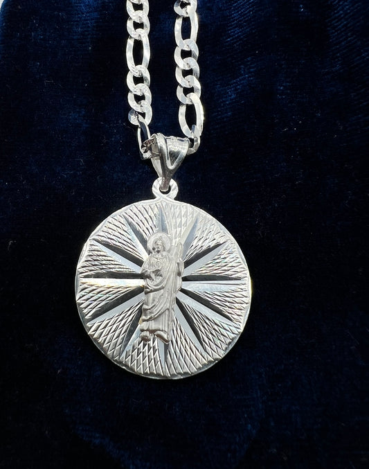 Double sided Medalla San Judas/Virgen Mary .925 Real Silver Medium Size